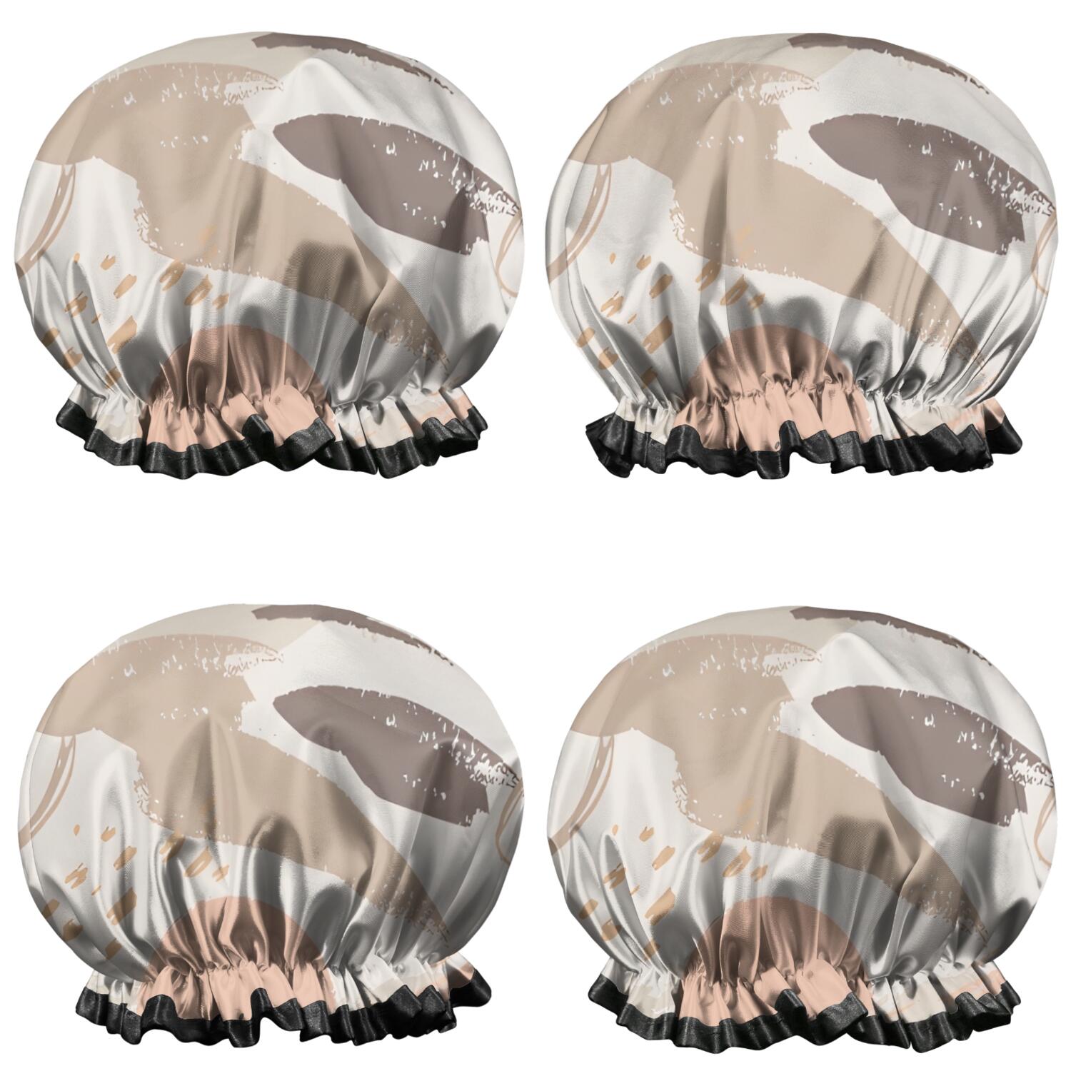 Shower Caps,Brown Boho Abstract Pattern Waterproof Shower Cap for Women 4 Pieces,Double Reusable Hair Cover for Shower PEVA Elastic Stretch Hem
