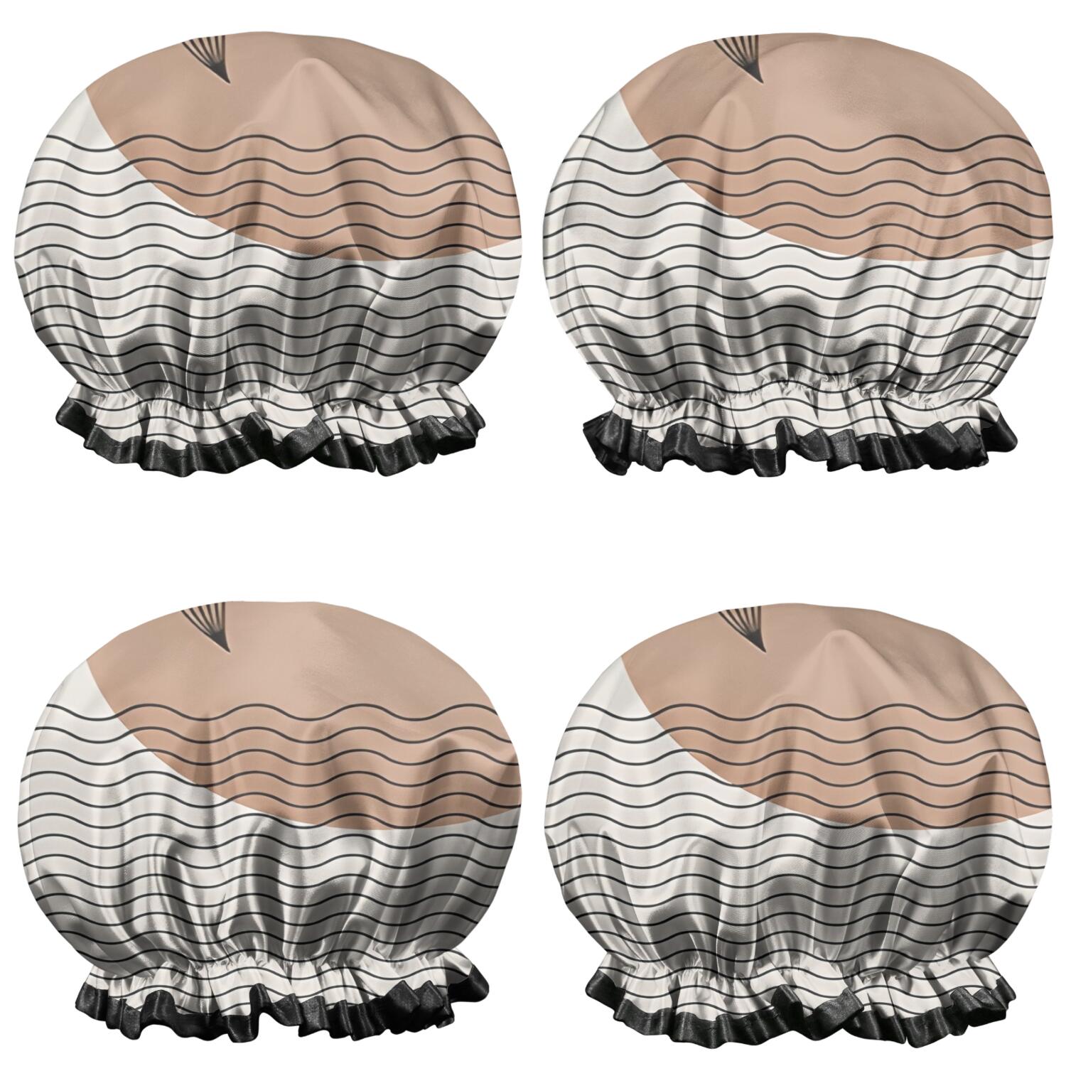 Shower Caps,Brown Boho Abstract and Plant Pattern Waterproof Shower Cap for Women 4 Pieces,Double Reusable Hair Cover for Shower PEVA Elastic Stretch Hem