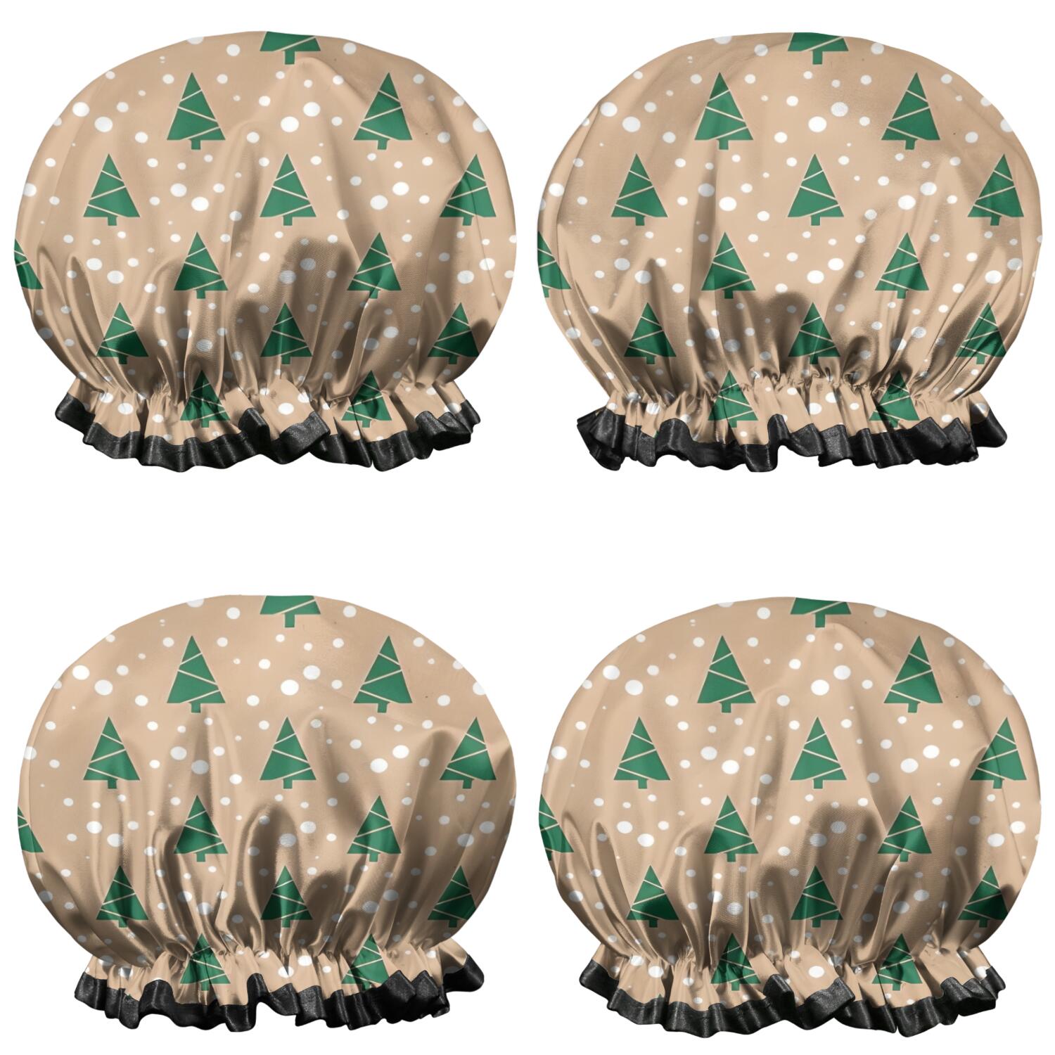 Shower Caps,Brown Christmas Tree Pattern Waterproof Shower Cap for Women 4 Pieces,Double Reusable Hair Cover for Shower PEVA Elastic Stretch Hem
