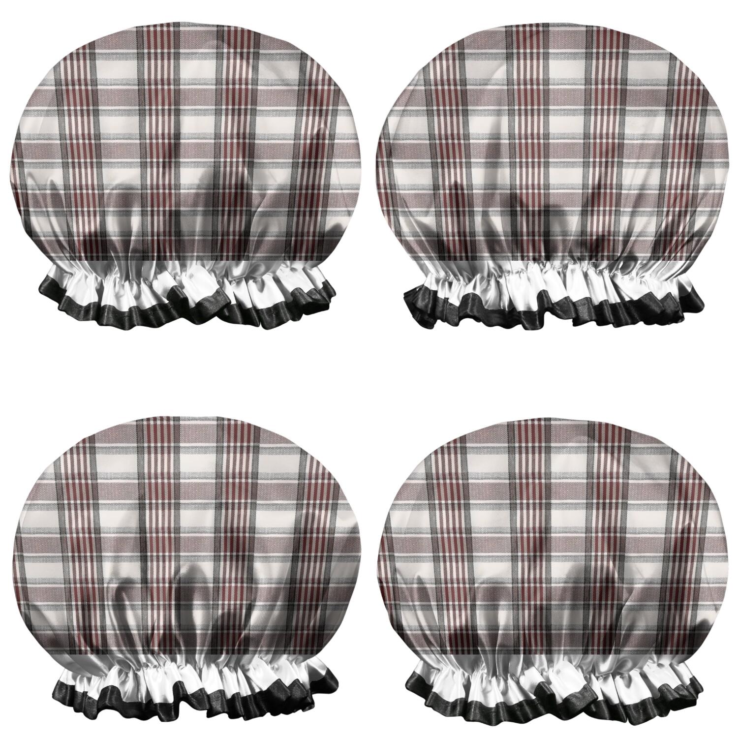 Shower Caps,Brown and White Checkerboard Checkered Pattern Waterproof Shower Cap for Women 4 Pieces,Double Reusable Hair Cover for Shower PEVA Elastic Stretch Hem