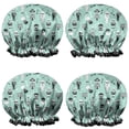 thumbnail image 1 of Shower Caps,Cartoon Skull Pattern Waterproof Shower Cap for Women 4 Pieces,Double Reusable Hair Cover for Shower PEVA Elastic Stretch Hem, 1 of 7