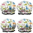 thumbnail image 1 of Shower Caps,Colorful Cartoon Dinosaurs Scenery Pattern Waterproof Shower Cap for Women 4 Pieces,Double Reusable Hair Cover for Shower PEVA Elastic Stretch Hem, 1 of 7