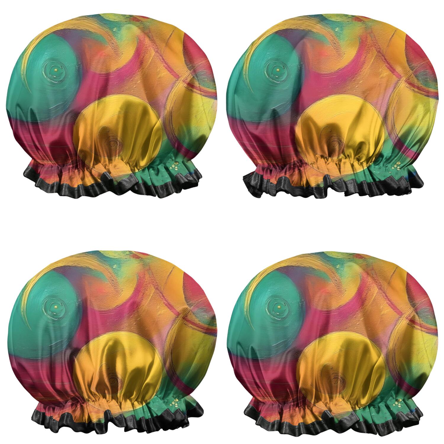 Shower Caps,Colorful Circular Pattern Waterproof Shower Cap for Women 4 Pieces,Double Reusable Hair Cover for Shower PEVA Elastic Stretch Hem