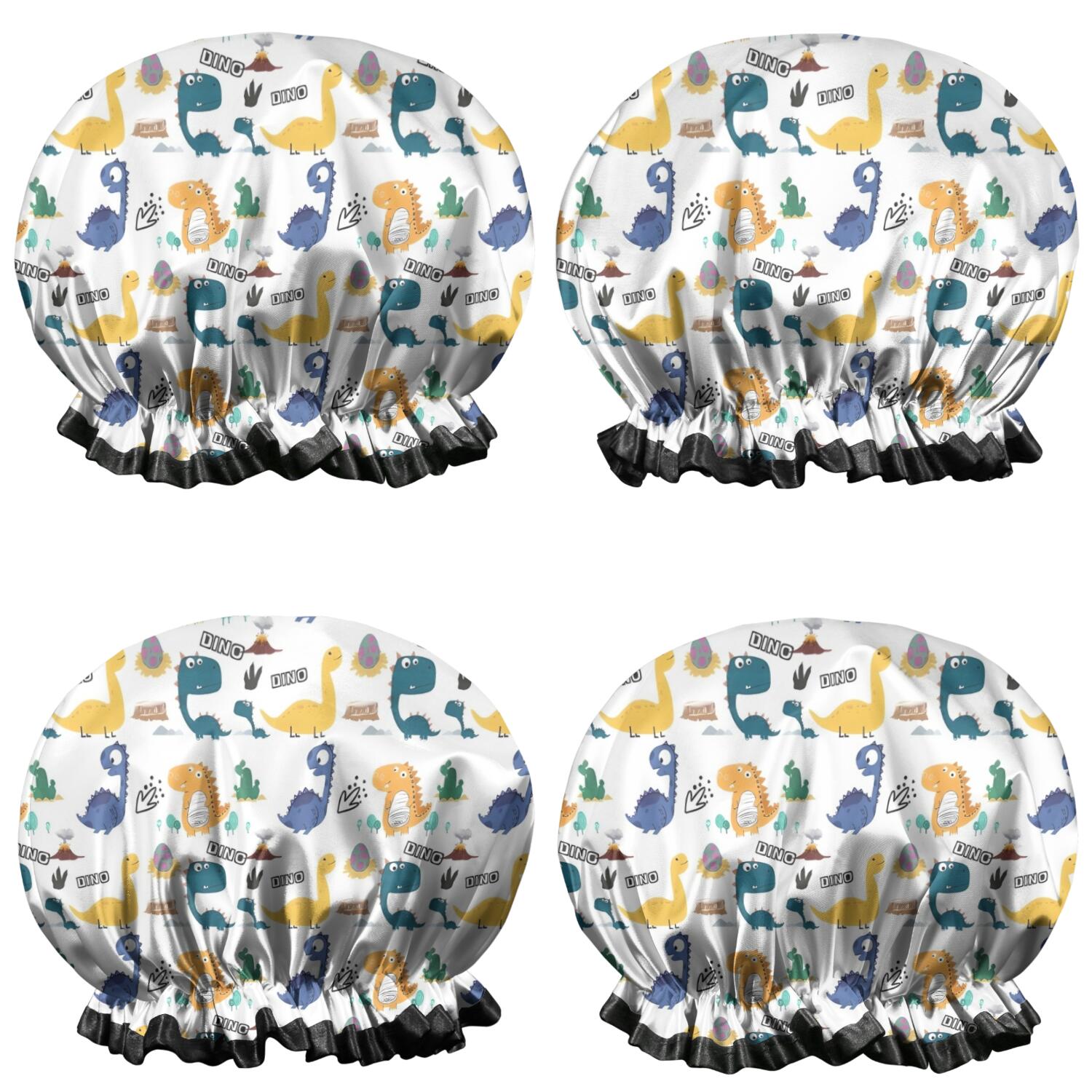 Shower Caps,Colorful Dinosaurs DINO Eggs Pattern Waterproof Shower Cap for Women 4 Pieces,Double Reusable Hair Cover for Shower PEVA Elastic Stretch Hem