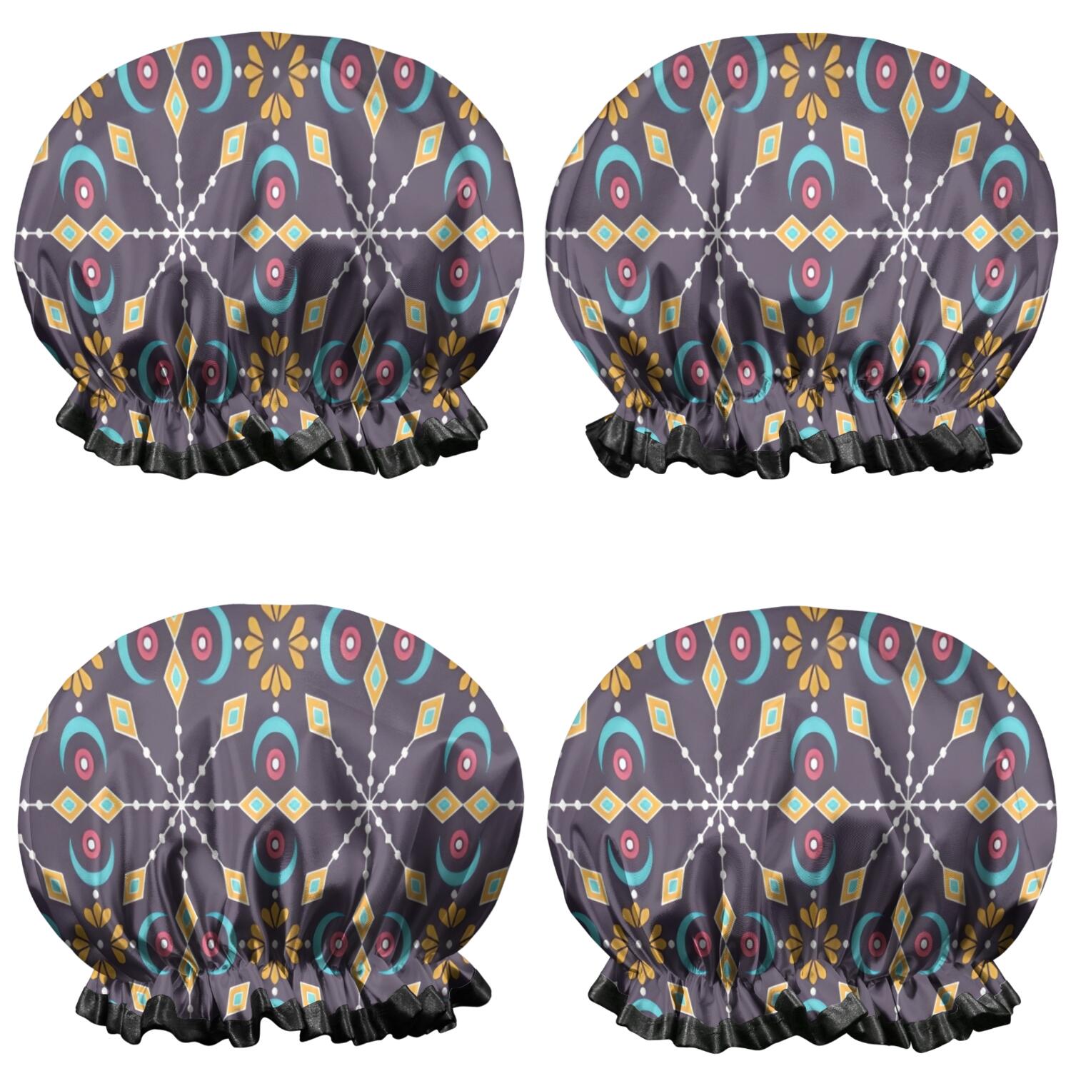 Shower Caps,Colorful Floral Pattern Waterproof Shower Cap for Women 4 Pieces,Double Reusable Hair Cover for Shower PEVA Elastic Stretch Hem