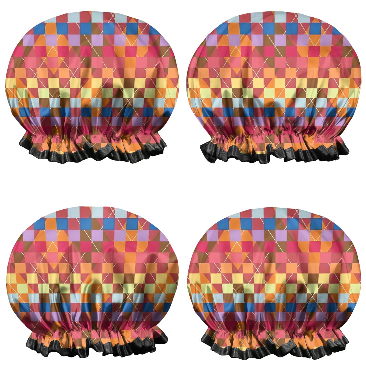 Shower Caps,Colorful Geometric Pattern Waterproof Shower Cap for Women 4 Pieces,Double Reusable Hair Cover for Shower PEVA Elastic Stretch Hem