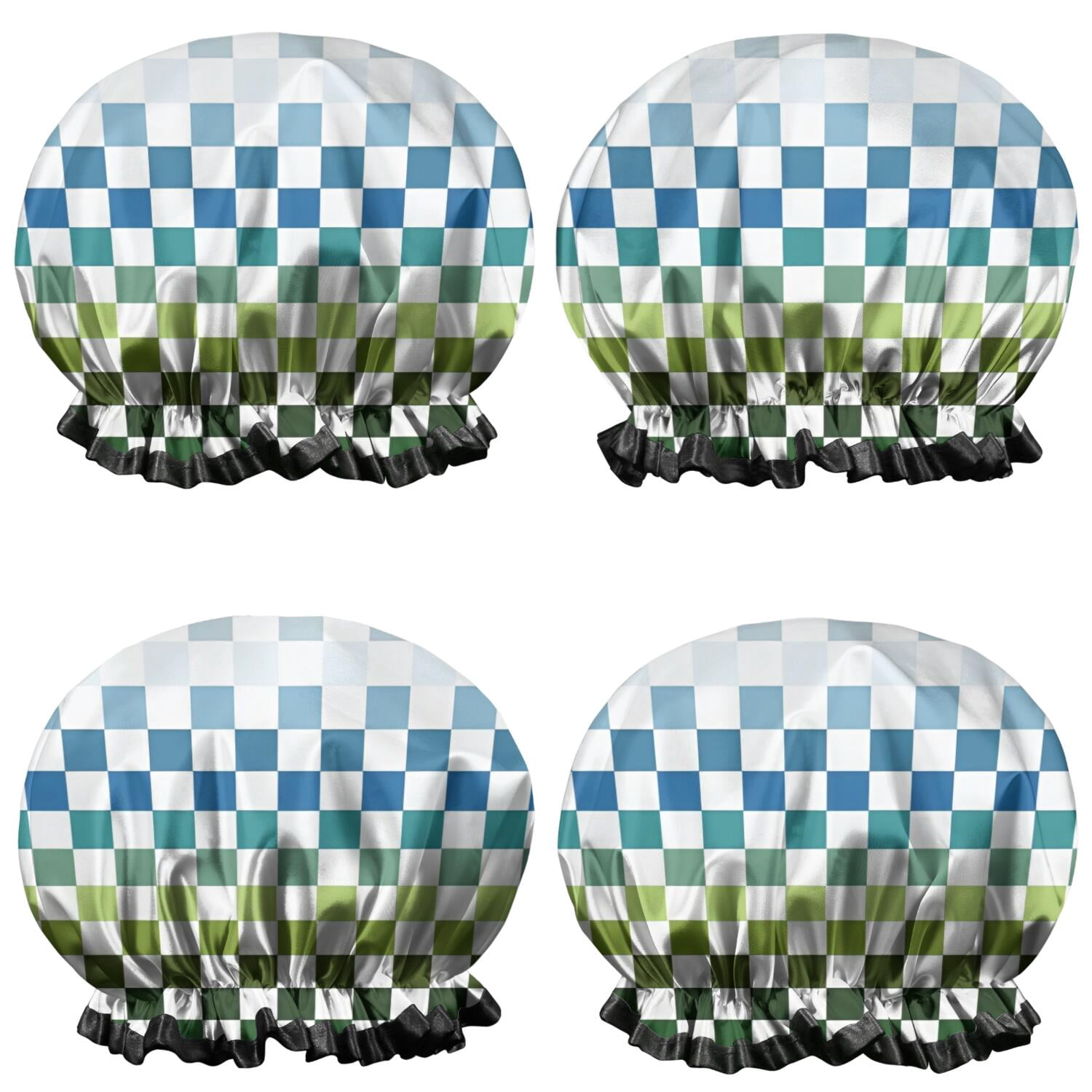 Shower Caps,Colorful Gradient Checkerboard Checkered Pattern Waterproof Shower Cap for Women 4 Pieces,Double Reusable Hair Cover for Shower PEVA Elastic Stretch Hem