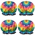 thumbnail image 1 of Shower Caps,Colorful Rainbow Tie Dye Spiral Pattern Waterproof Shower Cap for Women 4 Pieces,Double Reusable Hair Cover for Shower PEVA Elastic Stretch Hem, 1 of 7