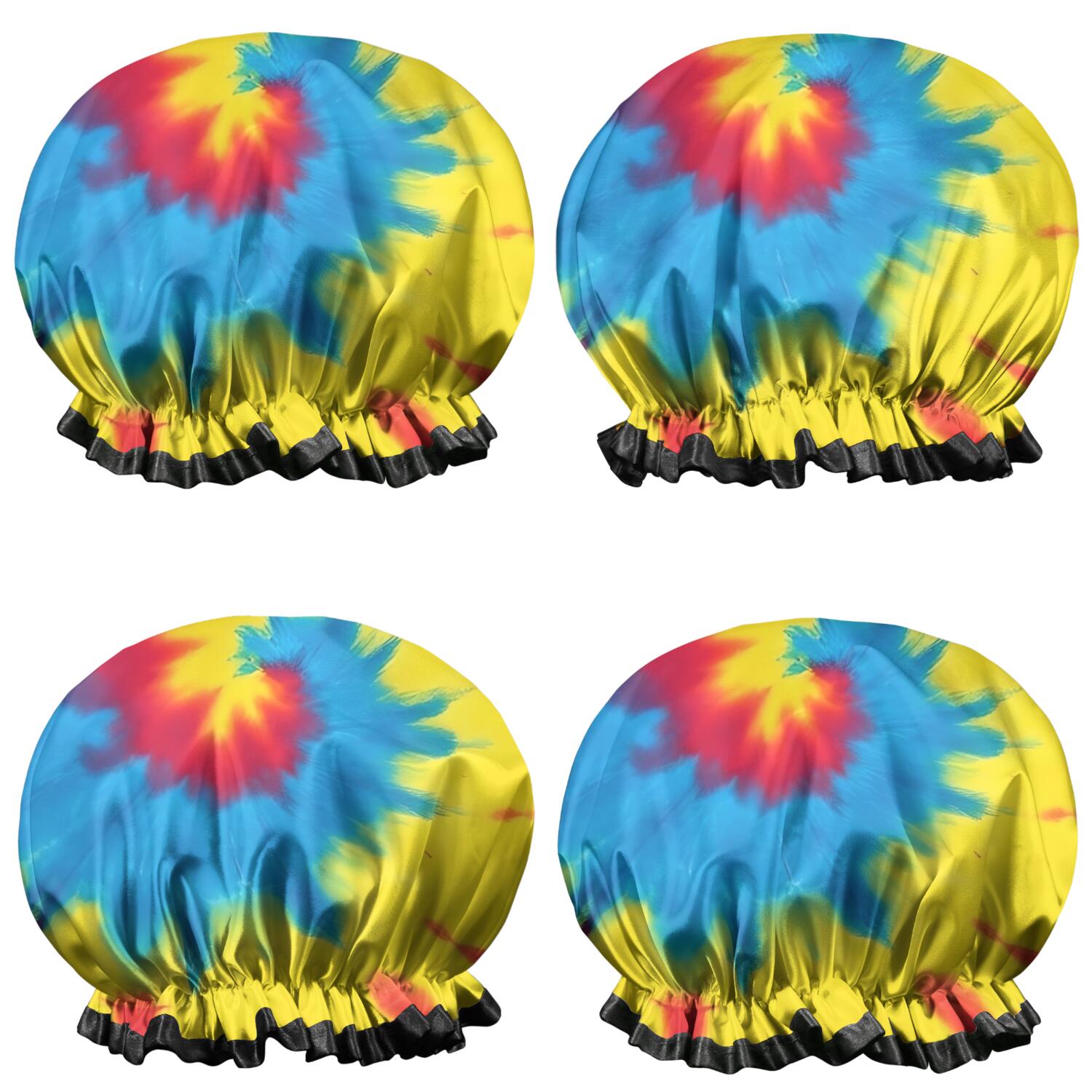Shower Caps,Colorful Rainbow Tie Dye Spiral Pattern Waterproof Shower Cap for Women 4 Pieces,Double Reusable Hair Cover for Shower PEVA Elastic Stretch Hem