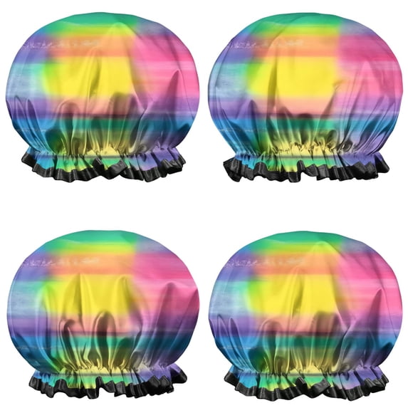 Shower Caps,Colorful Striped Tie Dye Pattern Waterproof Shower Cap for Women 4 Pieces,Double Reusable Hair Cover for Shower PEVA Elastic Stretch Hem
