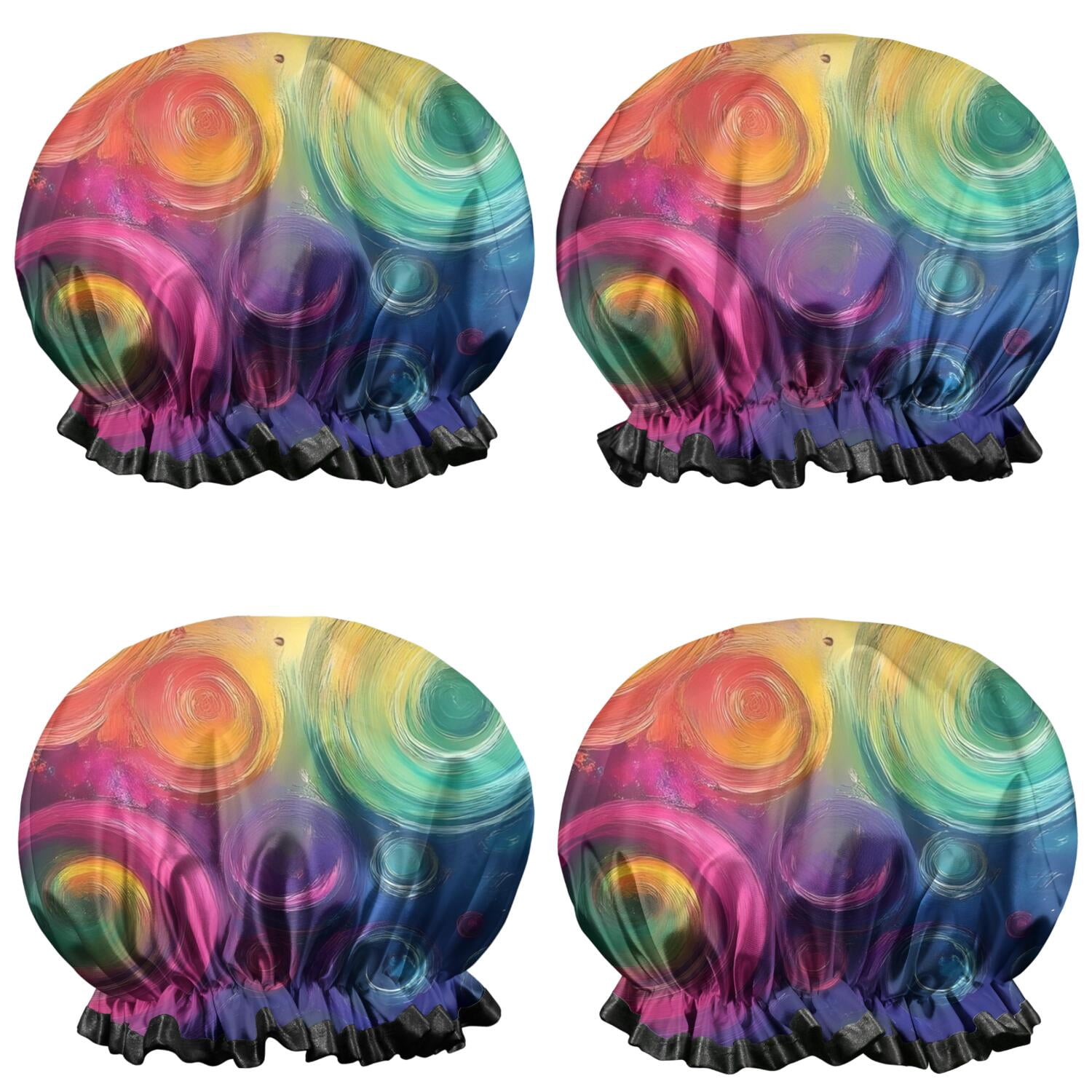 Shower Caps,Colorful Tie Dye Circular Spiral Pattern Waterproof Shower Cap for Women 4 Pieces,Double Reusable Hair Cover for Shower PEVA Elastic Stretch Hem