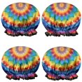 thumbnail image 1 of Shower Caps,Colorful Tie Dye Floral Mandala Waterproof Shower Cap for Women 4 Pieces,Double Reusable Hair Cover for Shower PEVA Elastic Stretch Hem, 1 of 7