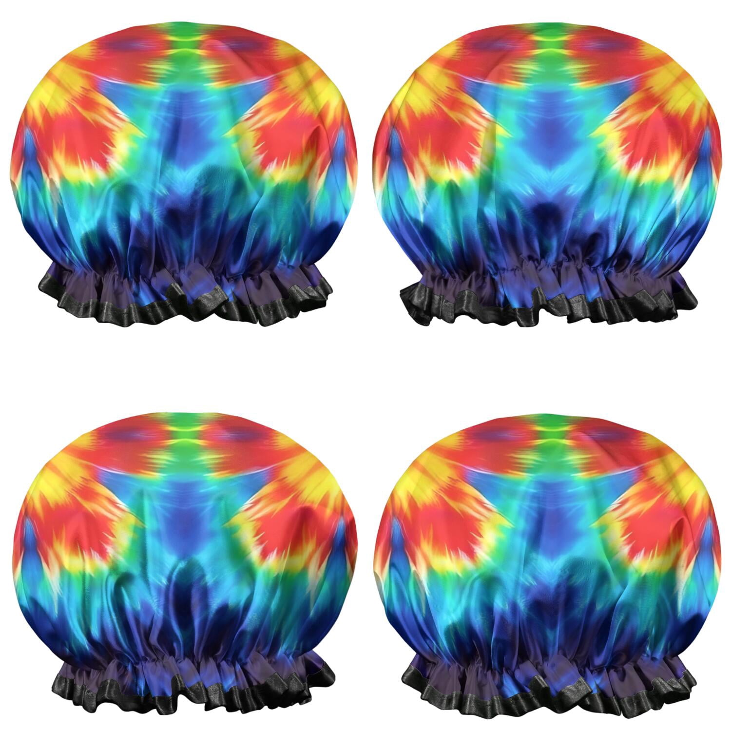 Shower Caps,Colorful Tie Dye Flowe Waterproof Shower Cap for Women 4 Pieces,Double Reusable Hair Cover for Shower PEVA Elastic Stretch Hem