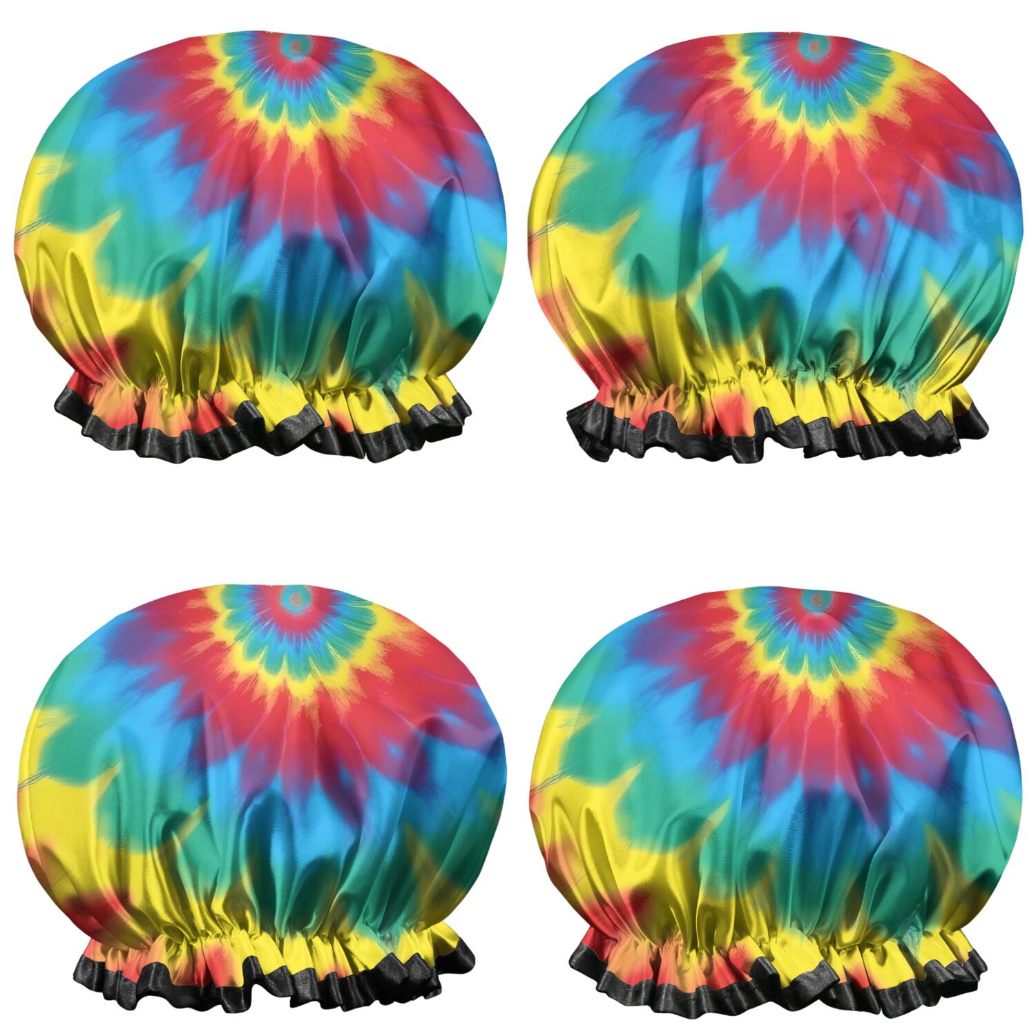 Shower Caps,Colorful Tie Dye Mandala Pattern Waterproof Shower Cap for Women 4 Pieces,Double Reusable Hair Cover for Shower PEVA Elastic Stretch Hem