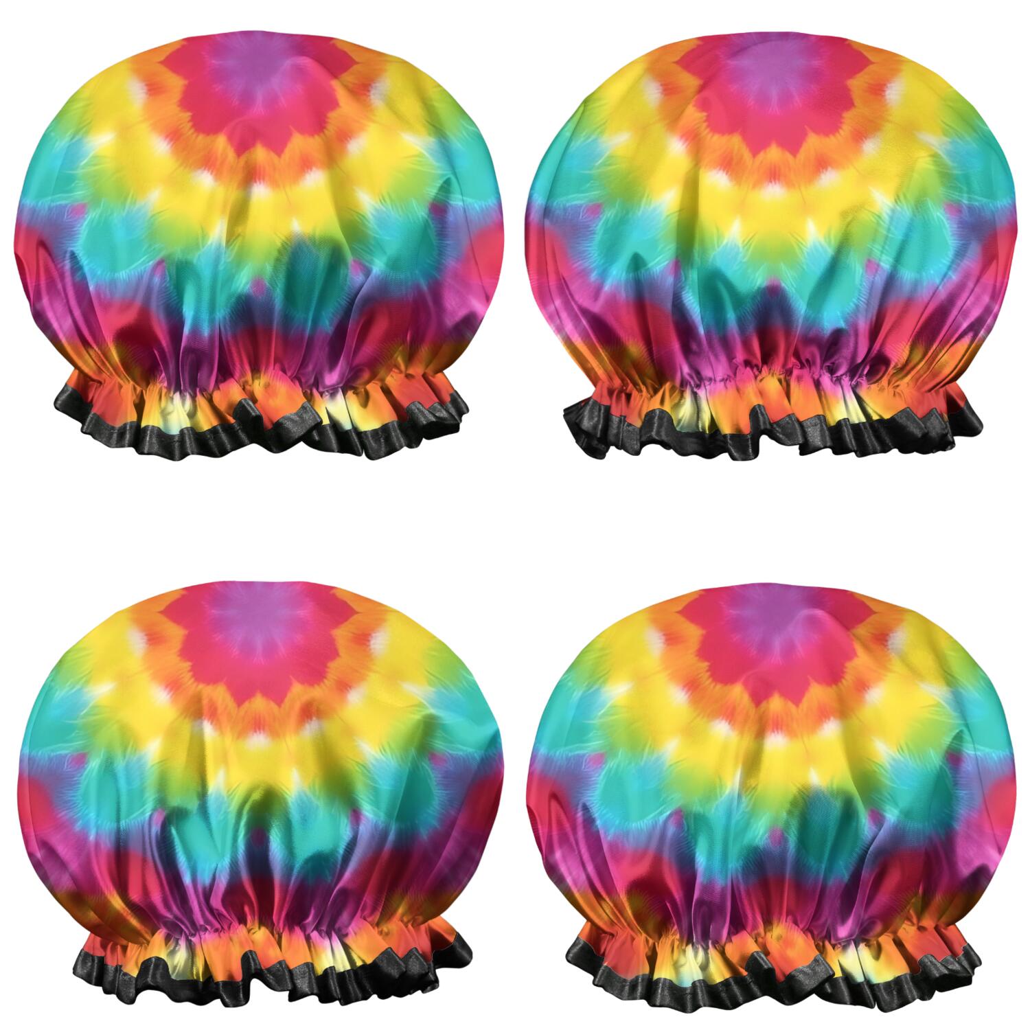 Shower Caps,Colorful Tie Dye Mandala Pattern Waterproof Shower Cap for Women 4 Pieces,Double Reusable Hair Cover for Shower PEVA Elastic Stretch Hem