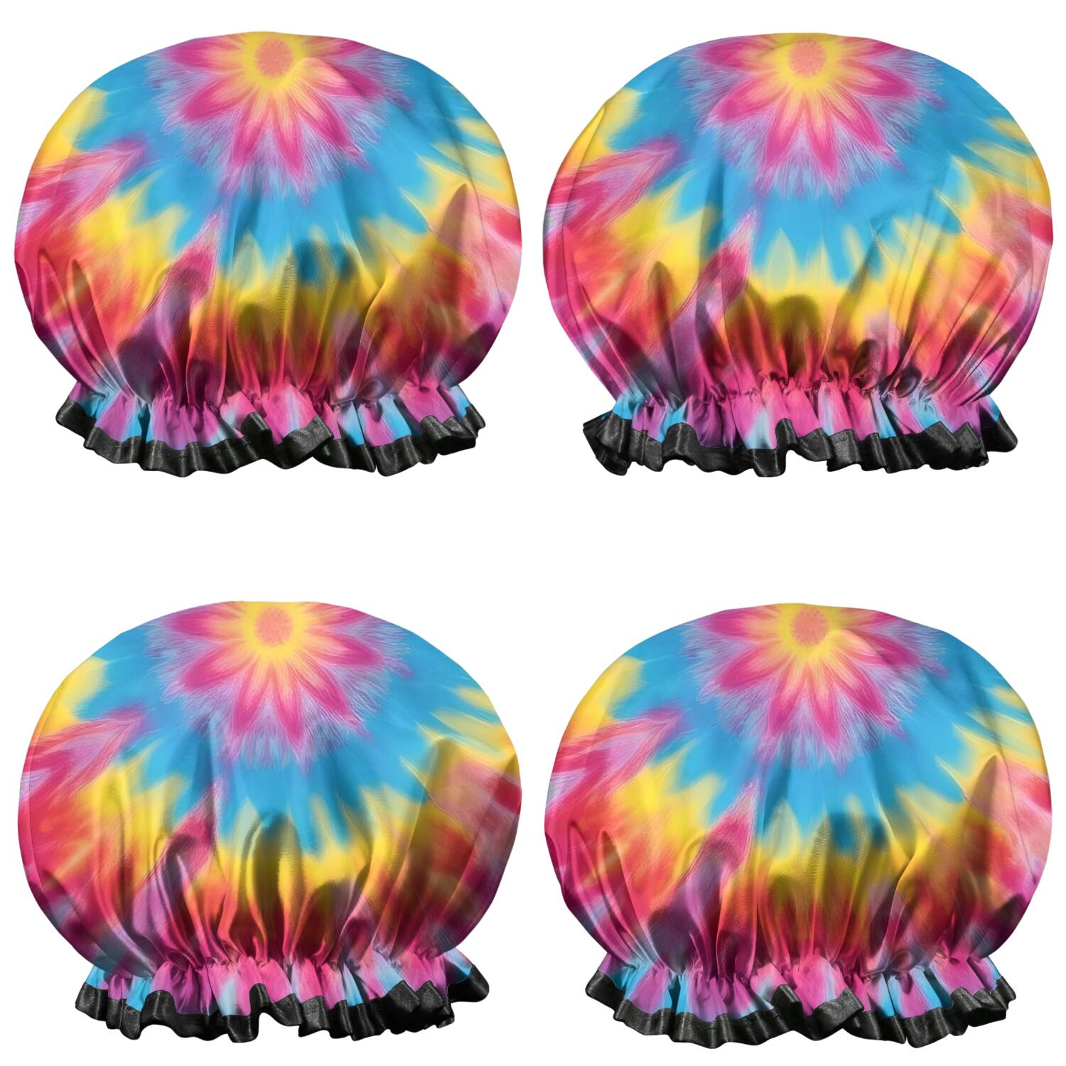 Shower Caps,Colorful Tie Dye Mandala Pattern Waterproof Shower Cap for Women 4 Pieces,Double Reusable Hair Cover for Shower PEVA Elastic Stretch Hem