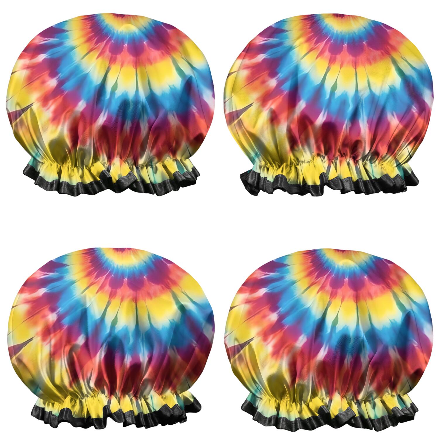 Shower Caps,Colorful Tie Dye Mandala Pattern Waterproof Shower Cap for Women 4 Pieces,Double Reusable Hair Cover for Shower PEVA Elastic Stretch Hem