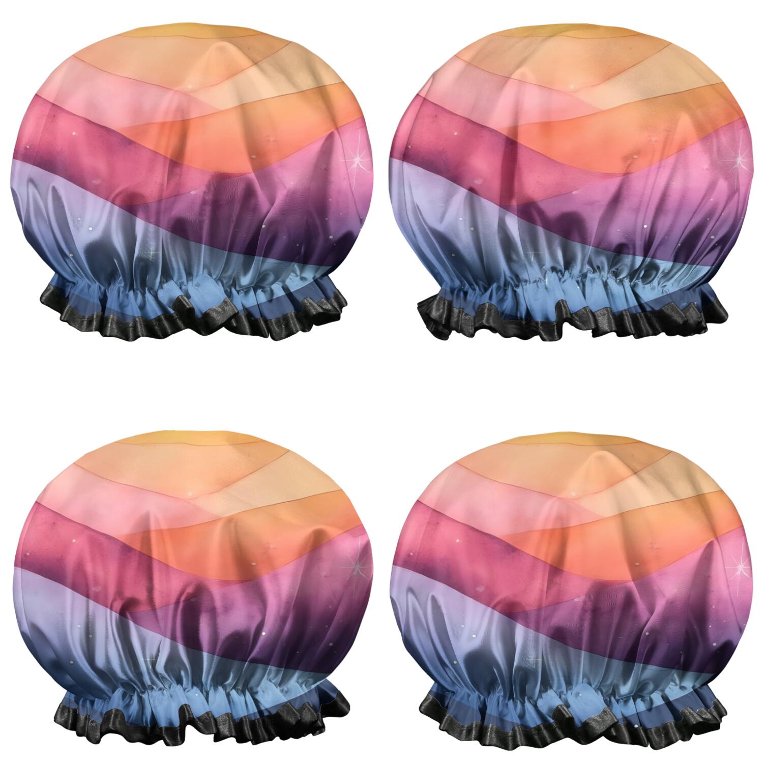 Shower Caps,Colorful Tie Dye Mountain Pattern Waterproof Shower Cap for Women 4 Pieces,Double Reusable Hair Cover for Shower PEVA Elastic Stretch Hem