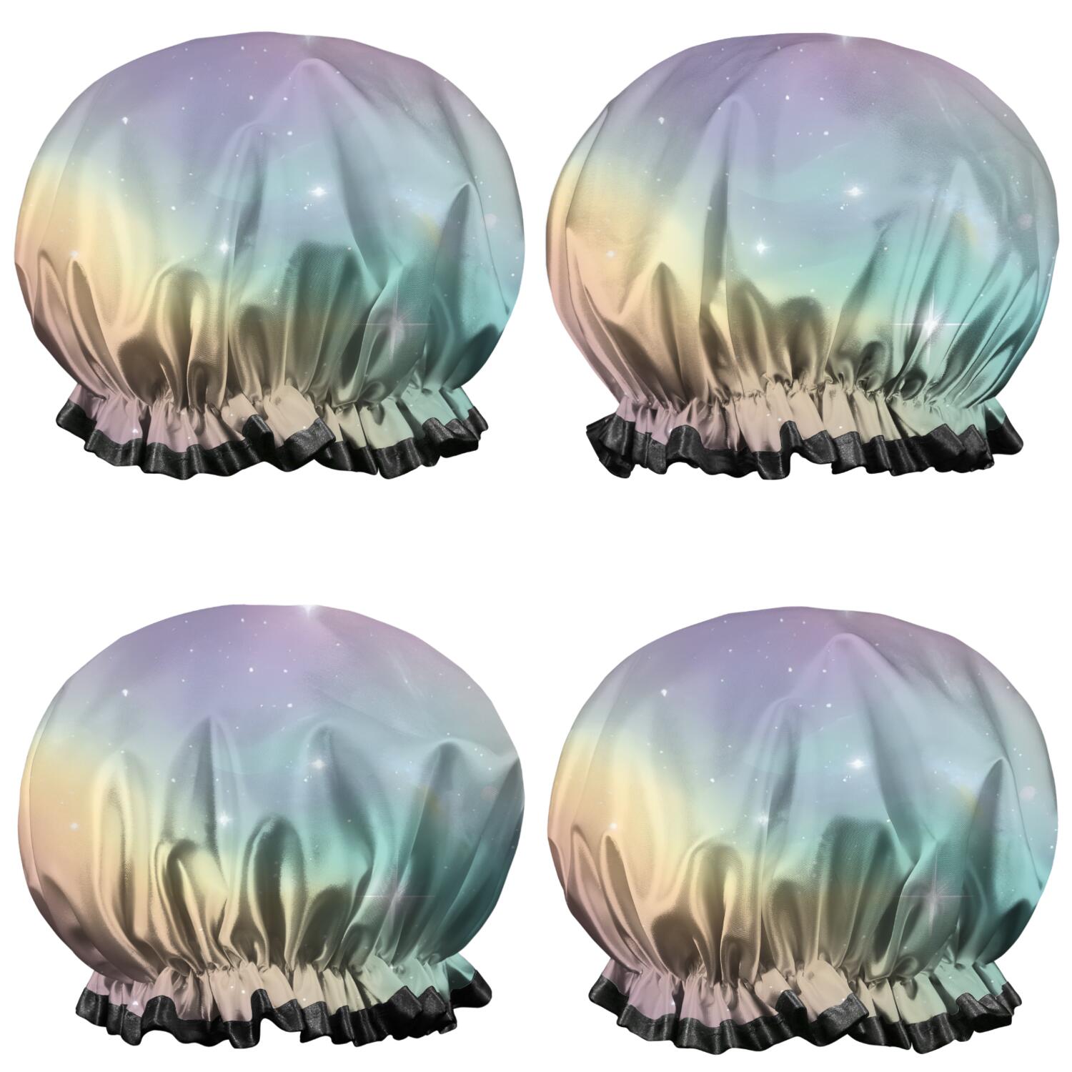 Shower Caps,Colorful Tie Dye Nebula Pattern Waterproof Shower Cap for Women 4 Pieces,Double Reusable Hair Cover for Shower PEVA Elastic Stretch Hem