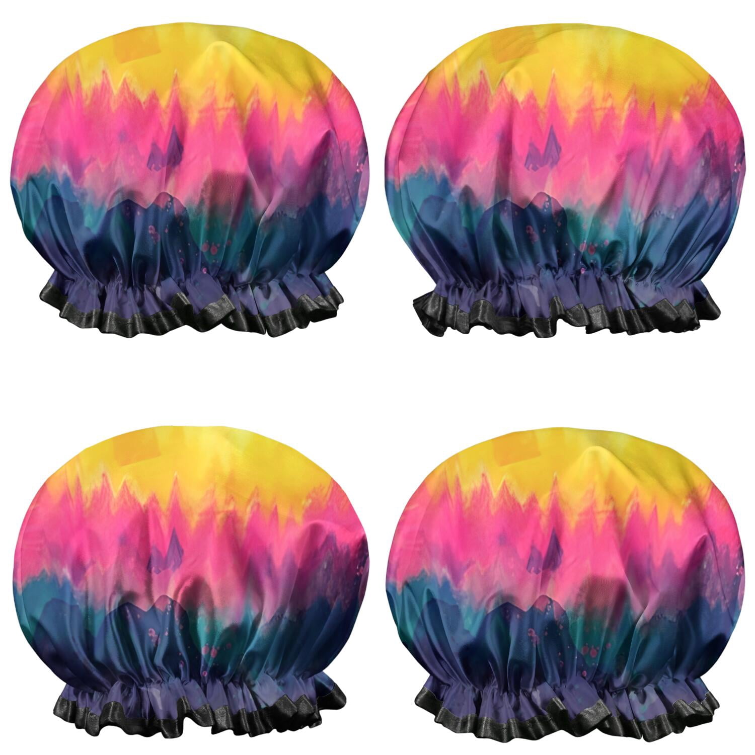 Shower Caps,Colorful Tie Dye Pattern Waterproof Shower Cap for Women 4 Pieces,Double Reusable Hair Cover for Shower PEVA Elastic Stretch Hem