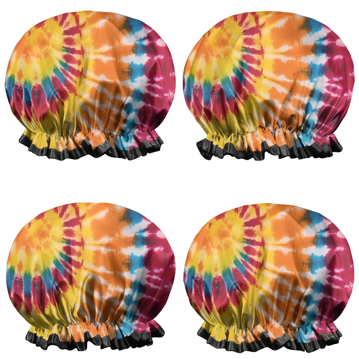 Shower Caps,Colorful Tie Dye Pattern Waterproof Shower Cap for Women 4 Pieces,Double Reusable Hair Cover for Shower PEVA Elastic Stretch Hem