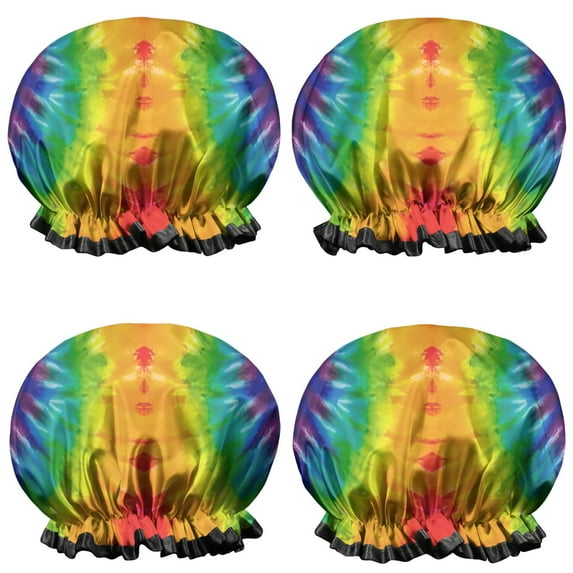 Shower Caps,Colorful Tie Dye Pattern Waterproof Shower Cap for Women 4 Pieces,Double Reusable Hair Cover for Shower PEVA Elastic Stretch Hem