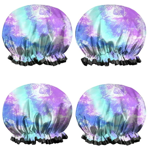 Shower Caps,Colorful Tie Dye Pattern Waterproof Shower Cap for Women 4 Pieces,Double Reusable Hair Cover for Shower PEVA Elastic Stretch Hem