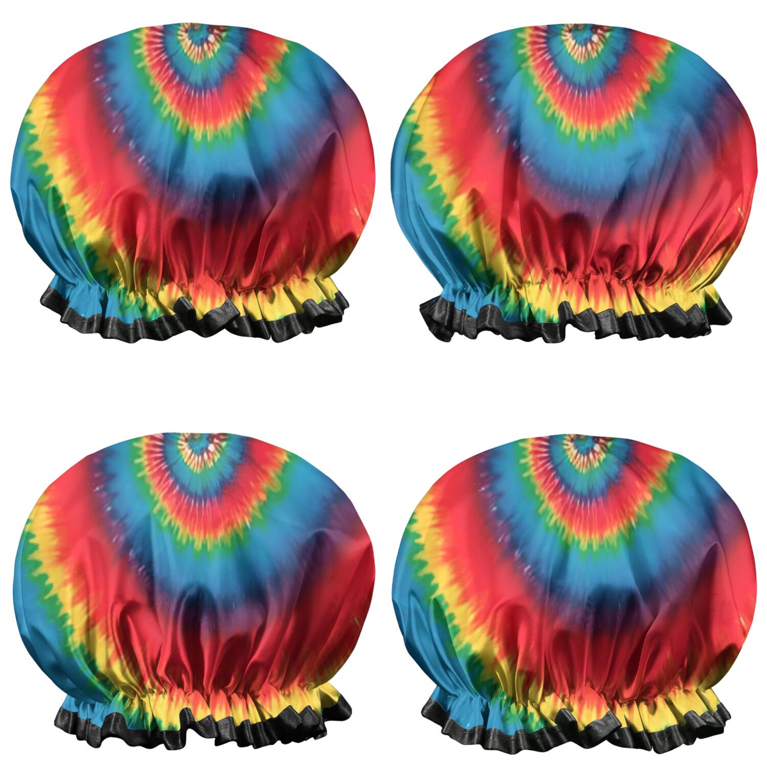 Shower Caps,Colorful Tie Dye Pattern Waterproof Shower Cap for Women 4 Pieces,Double Reusable Hair Cover for Shower PEVA Elastic Stretch Hem