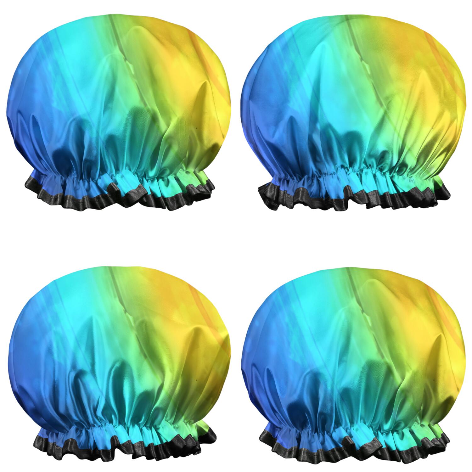 Shower Caps,Colorful Tie Dye Pattern Waterproof Shower Cap for Women 4 Pieces,Double Reusable Hair Cover for Shower PEVA Elastic Stretch Hem