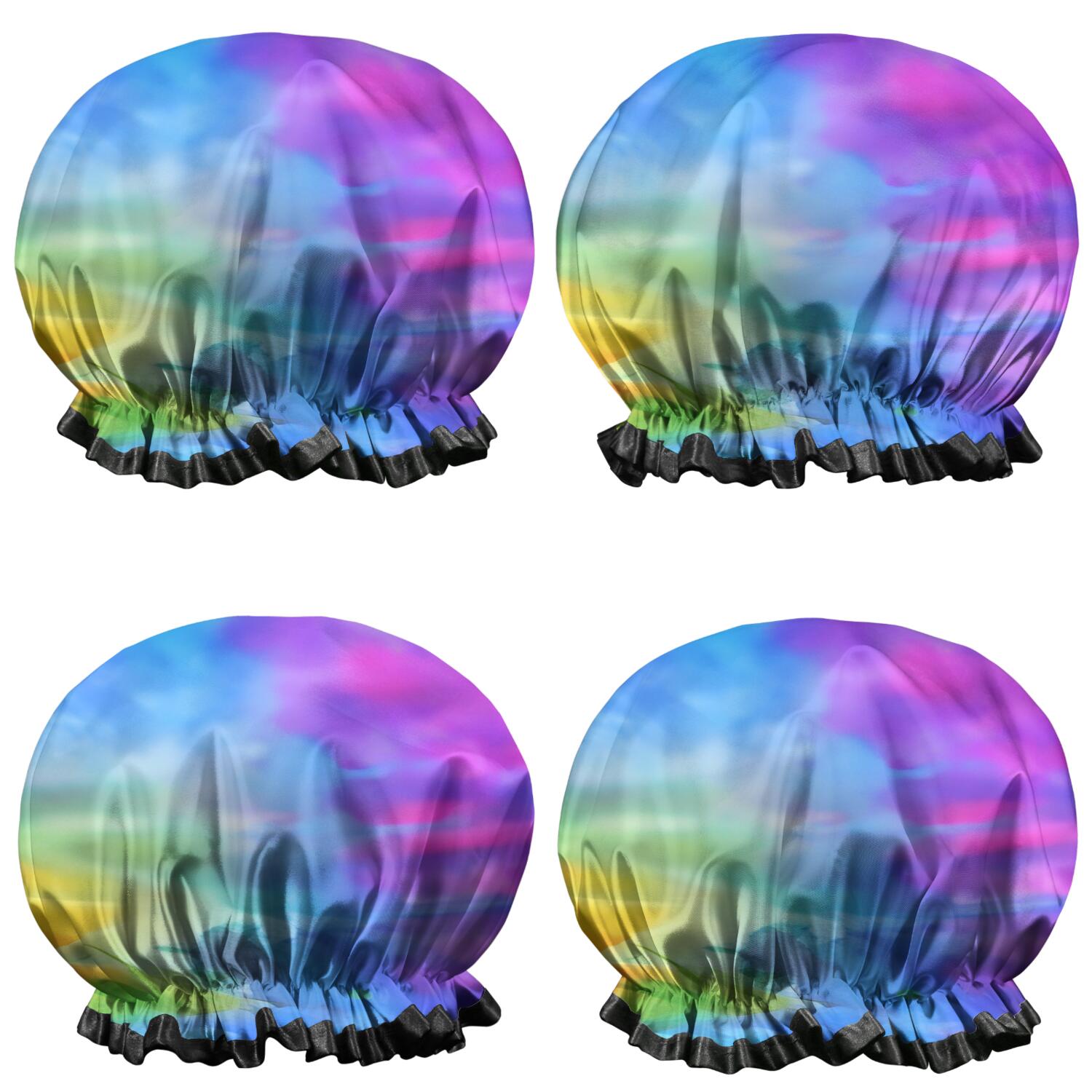 Shower Caps,Colorful Tie Dye Pattern Waterproof Shower Cap for Women 4 Pieces,Double Reusable Hair Cover for Shower PEVA Elastic Stretch Hem