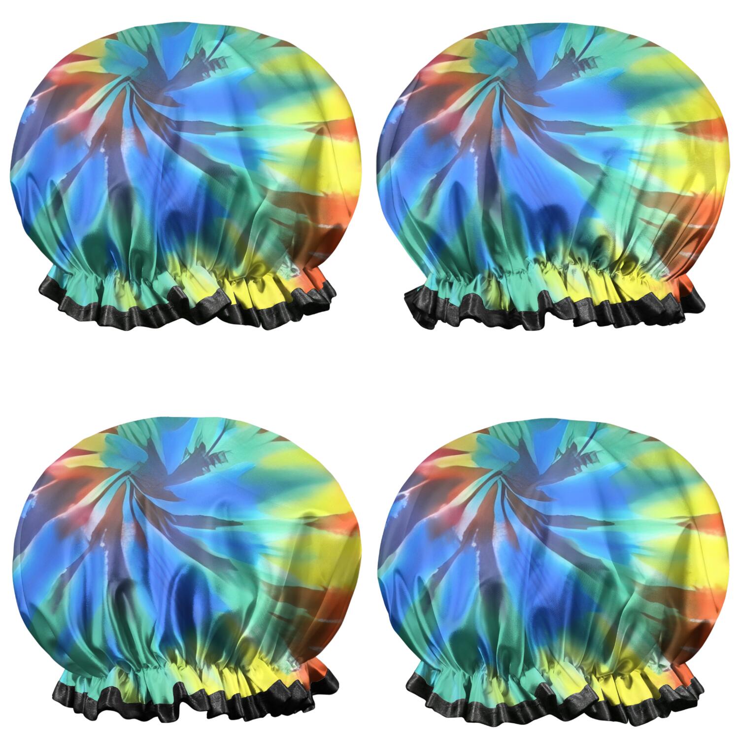 Shower Caps,Colorful Tie Dye Pattern Waterproof Shower Cap for Women 4 Pieces,Double Reusable Hair Cover for Shower PEVA Elastic Stretch Hem