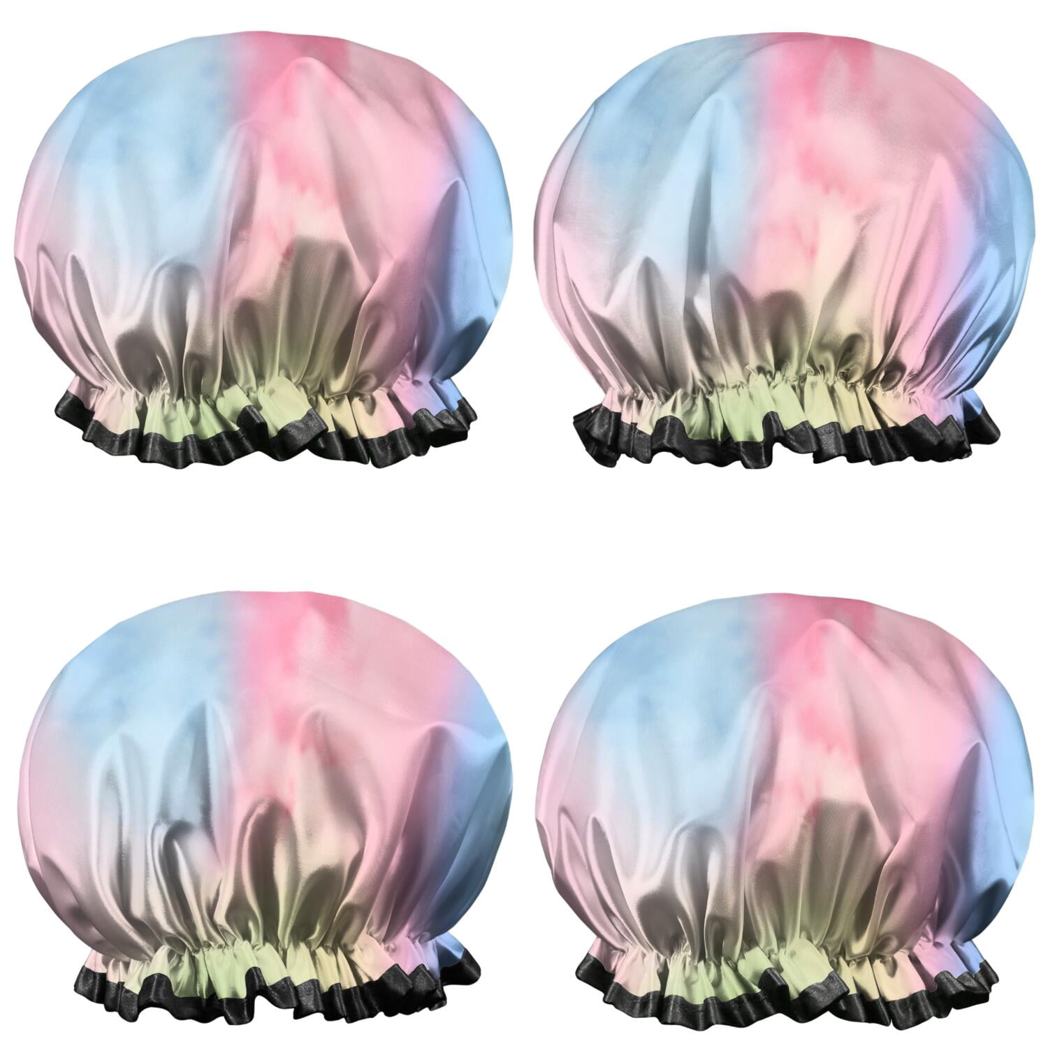 Shower Caps,Colorful Tie Dye Pattern Waterproof Shower Cap for Women 4 Pieces,Double Reusable Hair Cover for Shower PEVA Elastic Stretch Hem