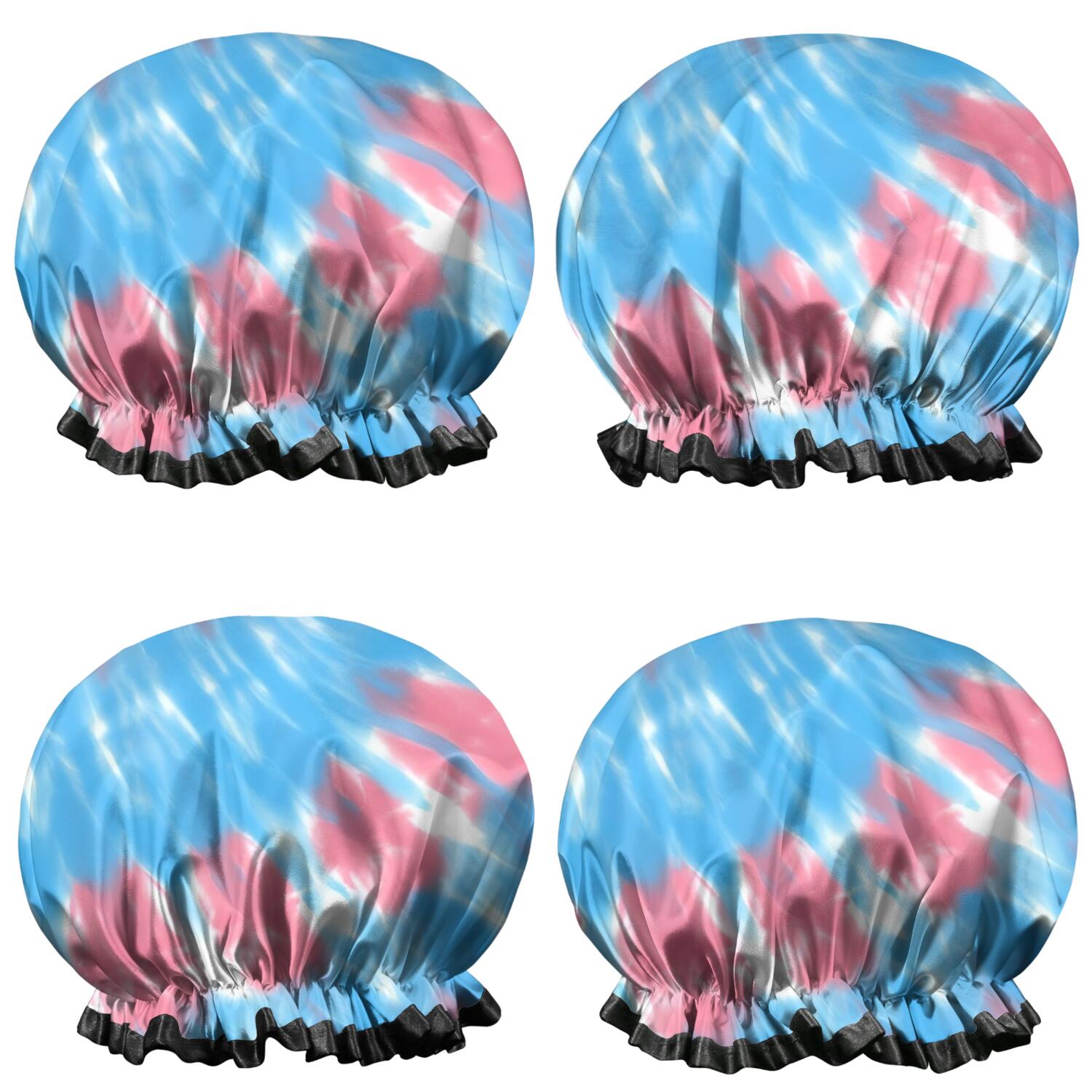 Shower Caps,Colorful Tie Dye Pattern Waterproof Shower Cap for Women 4 Pieces,Double Reusable Hair Cover for Shower PEVA Elastic Stretch Hem