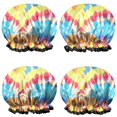thumbnail image 1 of Shower Caps,Colorful Tie Dye Pattern Waterproof Shower Cap for Women 4 Pieces,Double Reusable Hair Cover for Shower PEVA Elastic Stretch Hem, 1 of 7