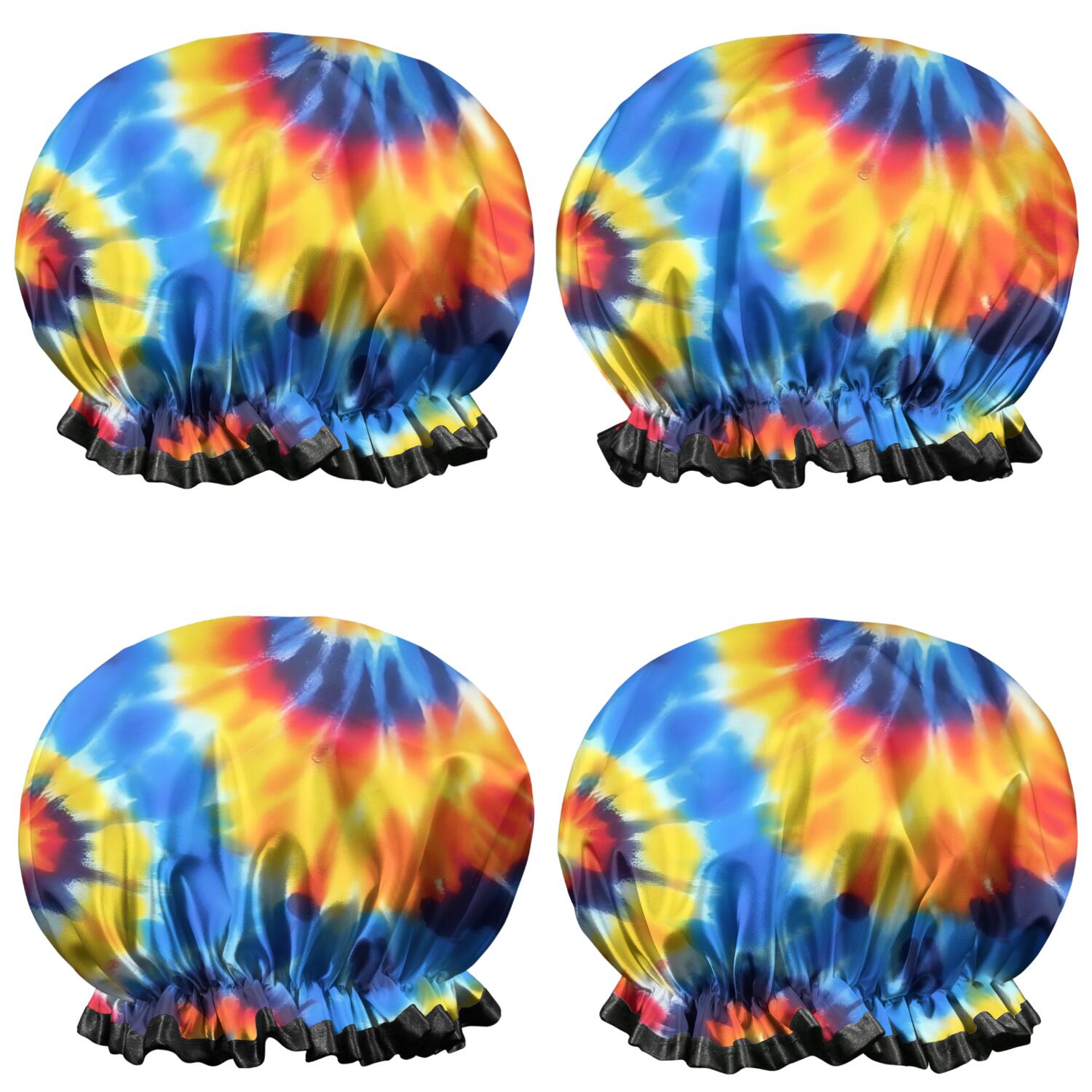 Shower Caps,Colorful Tie Dye Spiral Pattern Waterproof Shower Cap for Women 4 Pieces,Double Reusable Hair Cover for Shower PEVA Elastic Stretch Hem