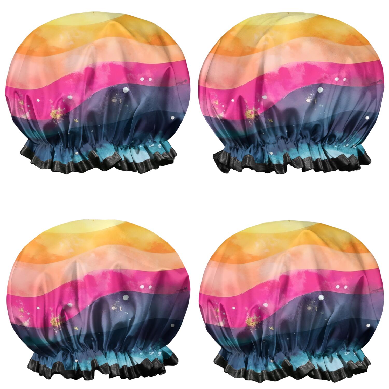 Shower Caps,Colorful Tie Dye Wave Pattern Waterproof Shower Cap for Women 4 Pieces,Double Reusable Hair Cover for Shower PEVA Elastic Stretch Hem
