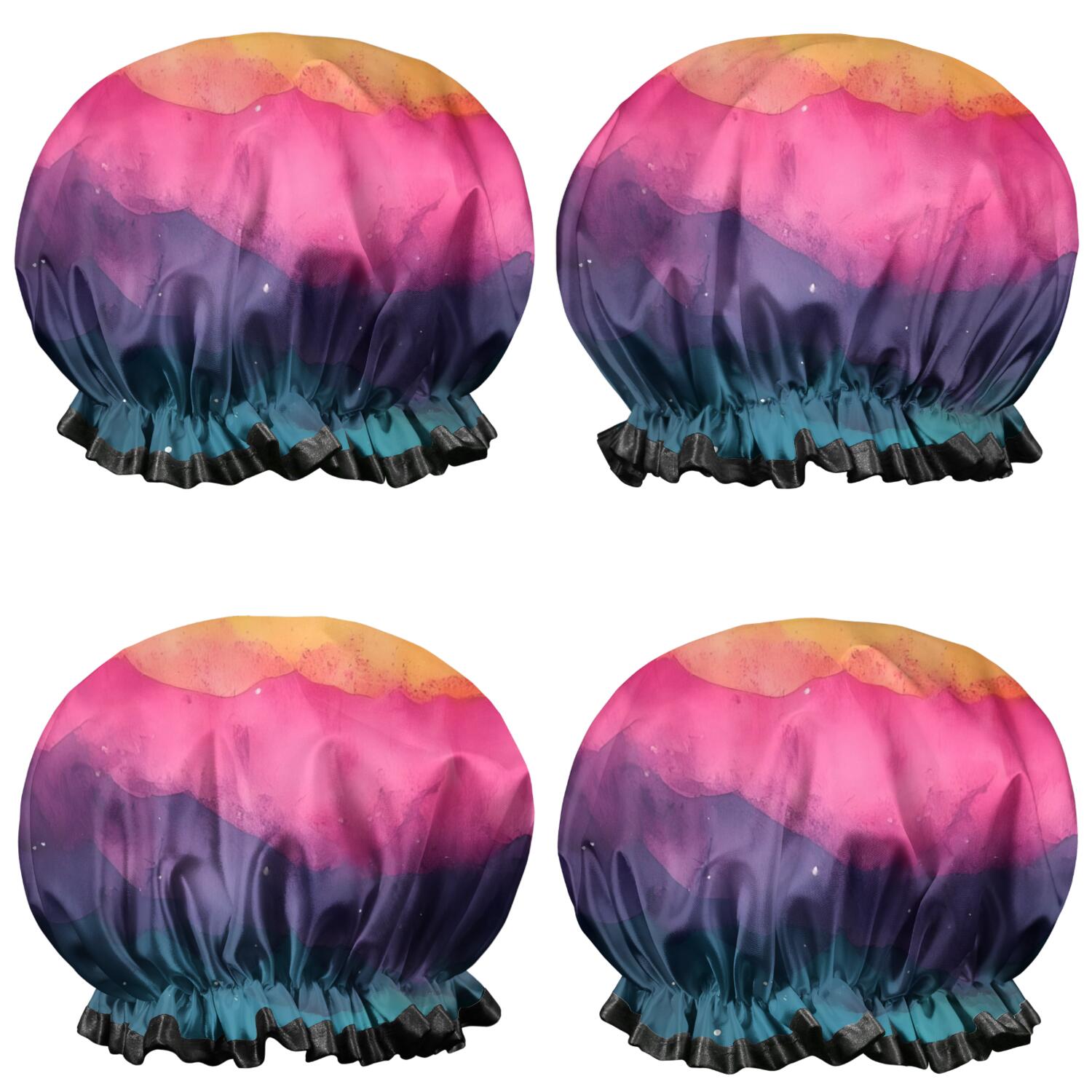Shower Caps,Colorful Tie Dye Wave Pattern Waterproof Shower Cap for Women 4 Pieces,Double Reusable Hair Cover for Shower PEVA Elastic Stretch Hem