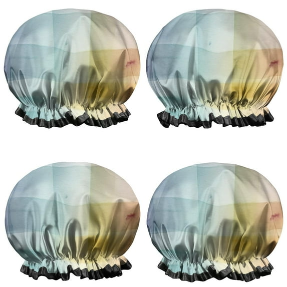 Shower Caps,Colorful Watercolor Stripe Pattern Waterproof Shower Cap for Women 4 Pieces,Double Reusable Hair Cover for Shower PEVA Elastic Stretch Hem