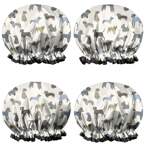 Shower Caps,Cute Animal Dogs Waterproof Shower Cap for Women 4 Pieces,Double Reusable Hair Cover for Shower PEVA Elastic Stretch Hem
