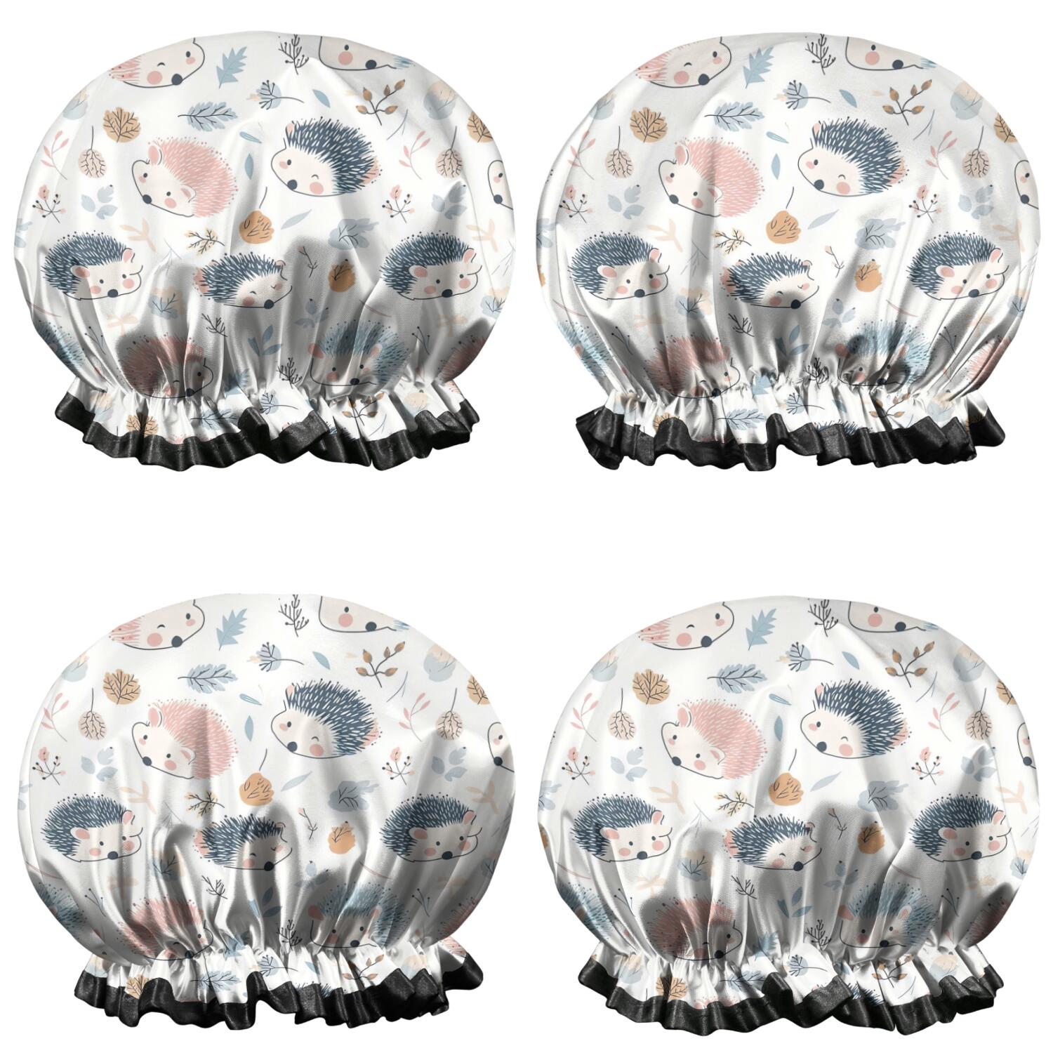 Shower Caps,Cute Hedgehog Pattern Waterproof Shower Cap for Women 4 Pieces,Double Reusable Hair Cover for Shower PEVA Elastic Stretch Hem
