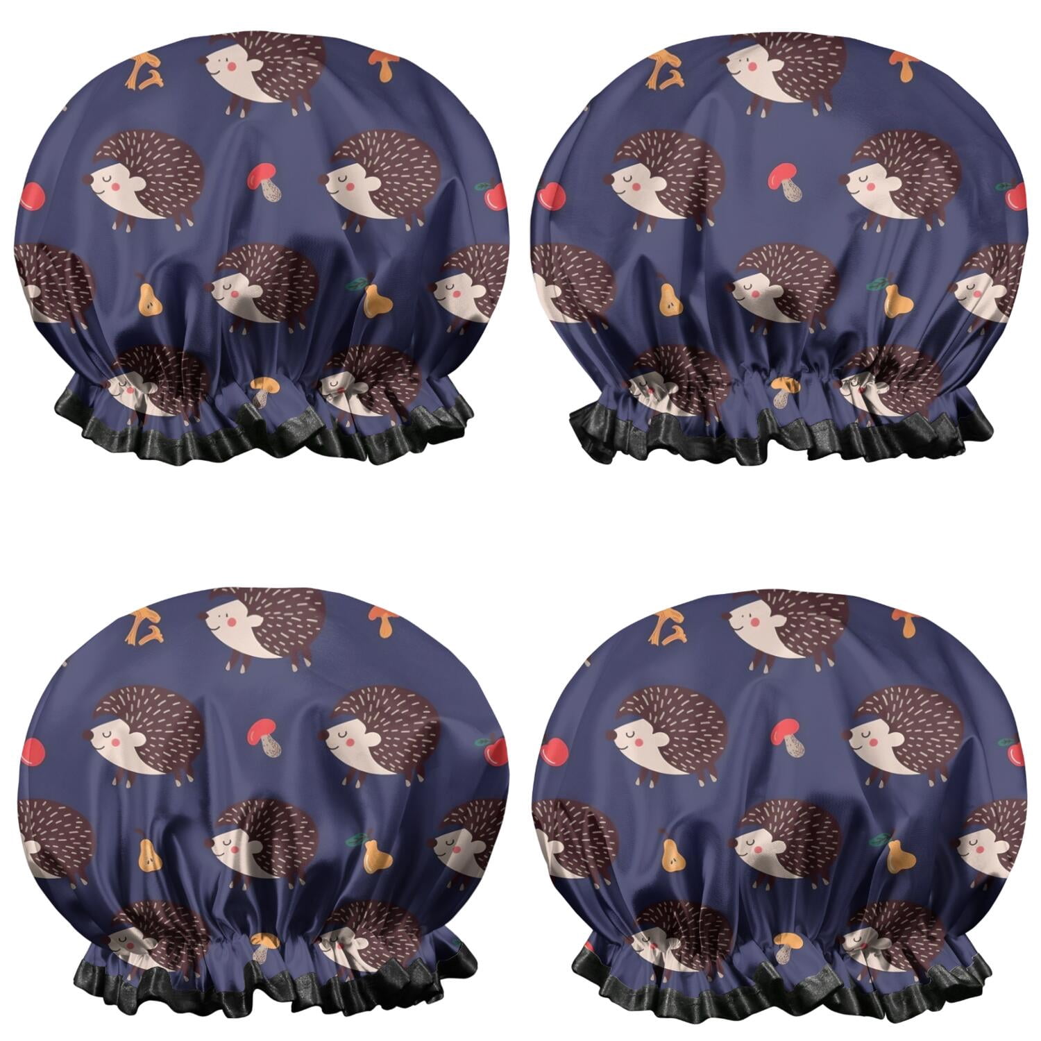 Shower Caps,Cute Hedgehog Pattern Waterproof Shower Cap for Women 4 Pieces,Double Reusable Hair Cover for Shower PEVA Elastic Stretch Hem