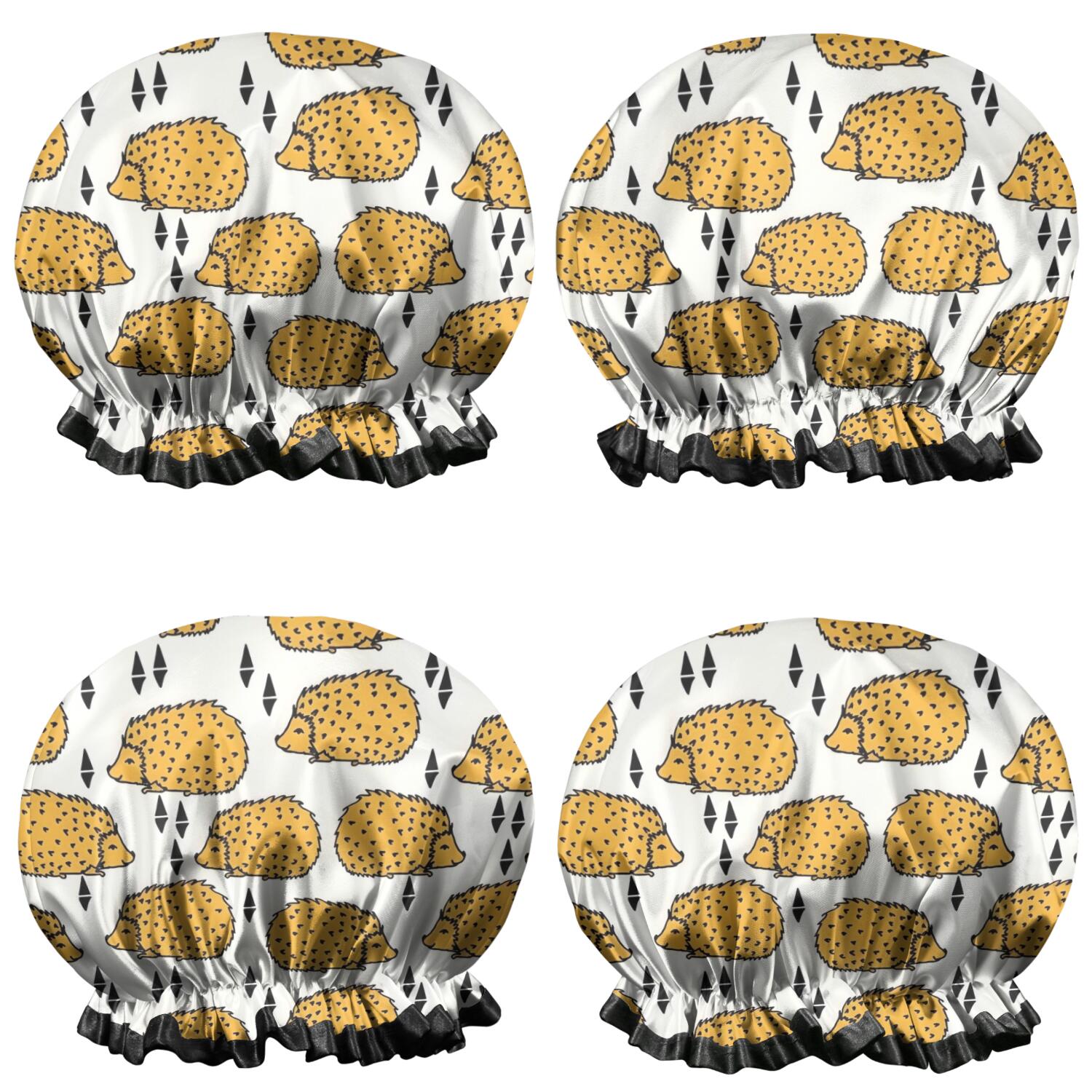 Shower Caps,Cute Yellow Hedgehog Pattern Waterproof Shower Cap for Women 4 Pieces,Double Reusable Hair Cover for Shower PEVA Elastic Stretch Hem