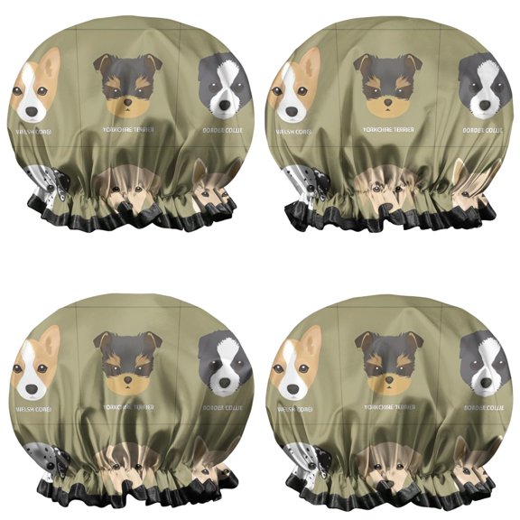 Shower Caps,Dog Breeds Waterproof Shower Cap for Women 4 Pieces,Double Reusable Hair Cover for Shower PEVA Elastic Stretch Hem