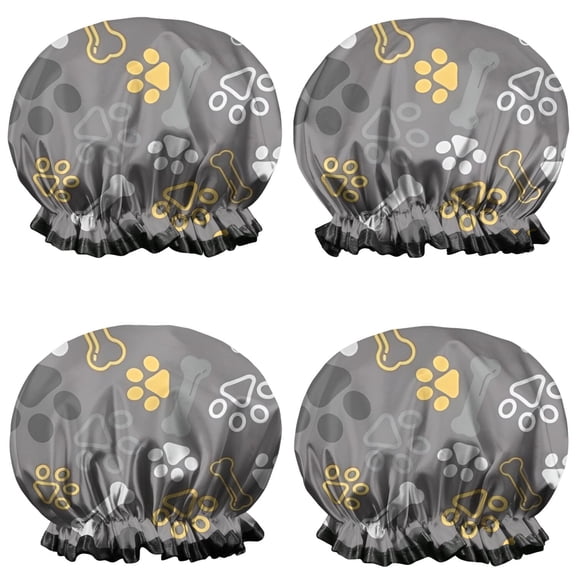Shower Caps,Dog Paw and Bone Waterproof Shower Cap for Women 4 Pieces,Double Reusable Hair Cover for Shower PEVA Elastic Stretch Hem