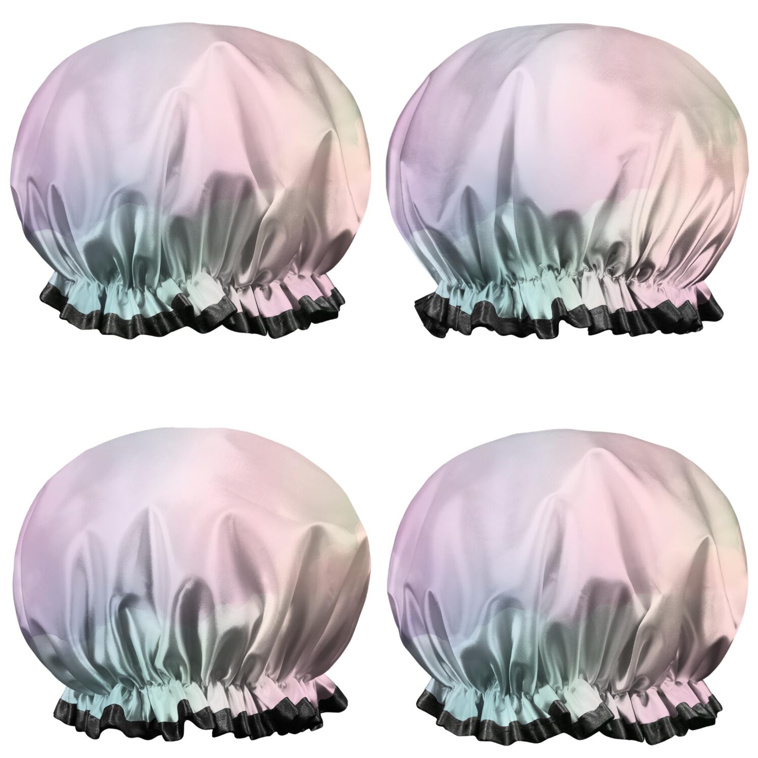 Shower Caps,Dreamy Pastel Sky Waterproof Shower Cap for Women 4 Pieces,Double Reusable Hair Cover for Shower PEVA Elastic Stretch Hem