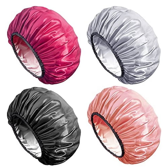 Shower Caps, Extra Large for Women Long Hair, Double Layer Waterproof Reusable Hair Cap 4 Pieces