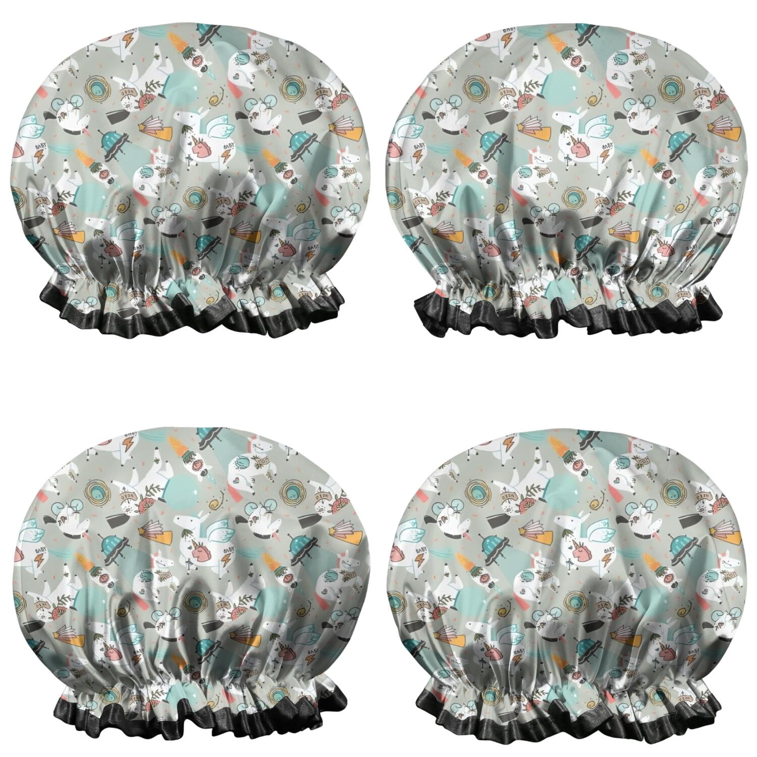 Shower Caps,Fantasy Unicorn Pattern Waterproof Shower Cap for Women 4 Pieces,Double Reusable Hair Cover for Shower PEVA Elastic Stretch Hem