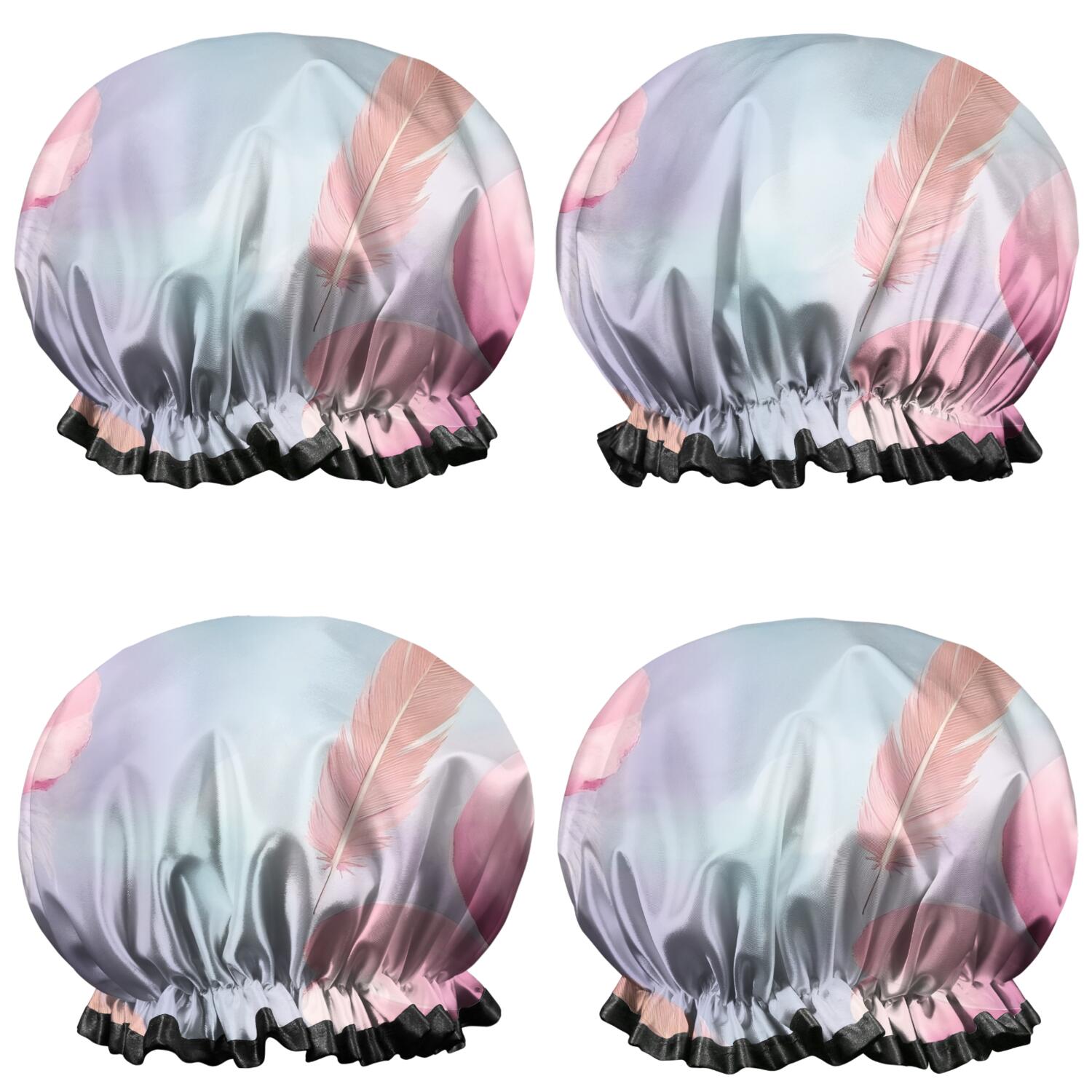 Shower Caps,Gilded Floral Watercolor Pattern Waterproof Shower Cap for Women 4 Pieces,Double Reusable Hair Cover for Shower PEVA Elastic Stretch Hem