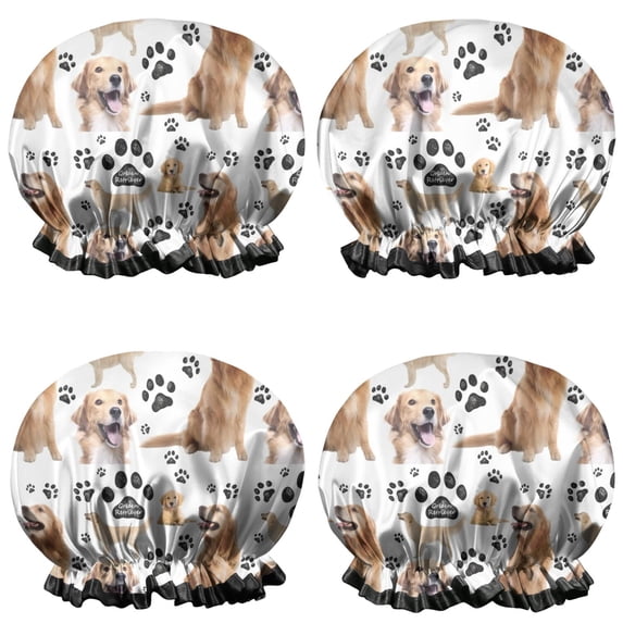 Shower Caps,Golden Retriever Waterproof Shower Cap for Women 4 Pieces,Double Reusable Hair Cover for Shower PEVA Elastic Stretch Hem