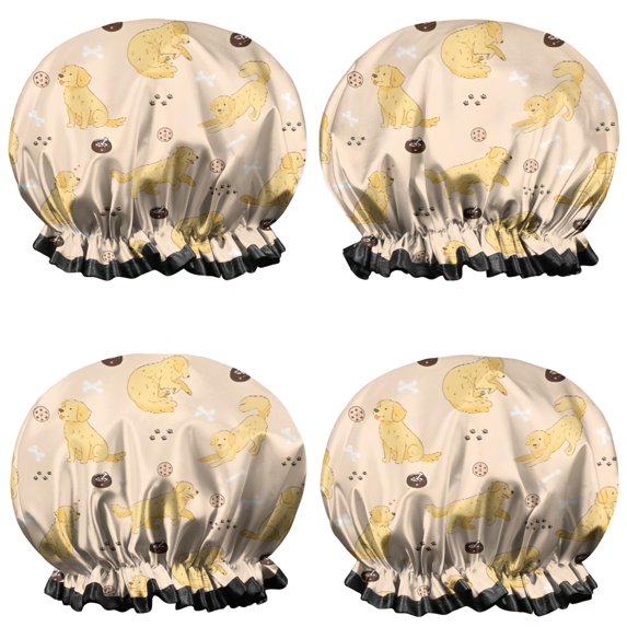 Shower Caps,Golden Retriever Waterproof Shower Cap for Women 4 Pieces,Double Reusable Hair Cover for Shower PEVA Elastic Stretch Hem